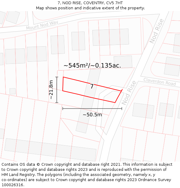 7, NOD RISE, COVENTRY, CV5 7HT: Plot and title map