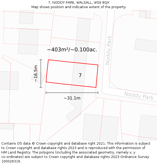 7, NODDY PARK, WALSALL, WS9 8QX: Plot and title map