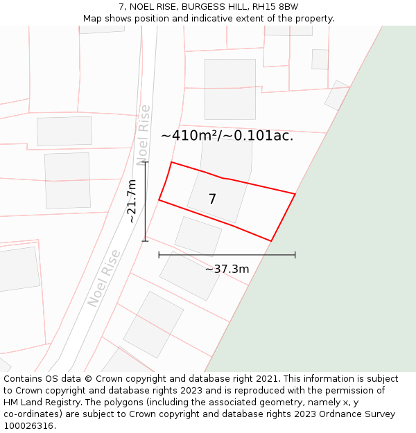 7, NOEL RISE, BURGESS HILL, RH15 8BW: Plot and title map