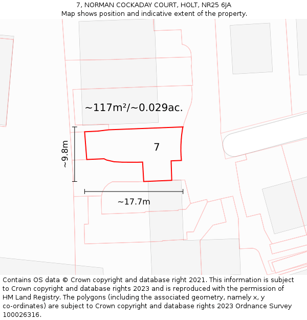 7, NORMAN COCKADAY COURT, HOLT, NR25 6JA: Plot and title map