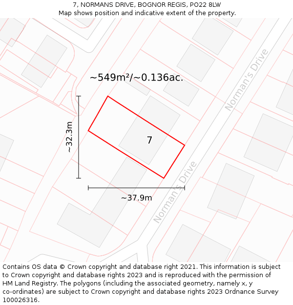 7, NORMANS DRIVE, BOGNOR REGIS, PO22 8LW: Plot and title map