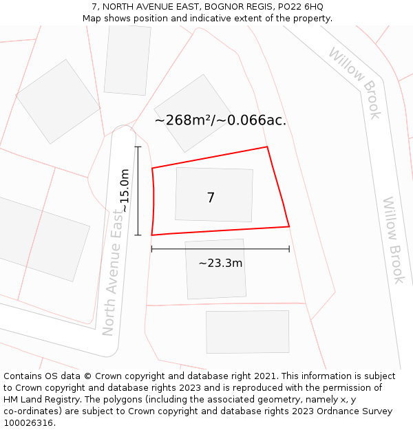 7, NORTH AVENUE EAST, BOGNOR REGIS, PO22 6HQ: Plot and title map