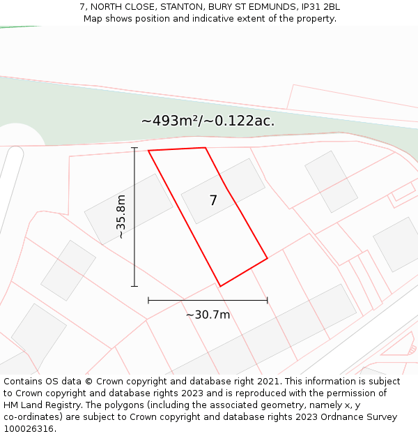 7, NORTH CLOSE, STANTON, BURY ST EDMUNDS, IP31 2BL: Plot and title map