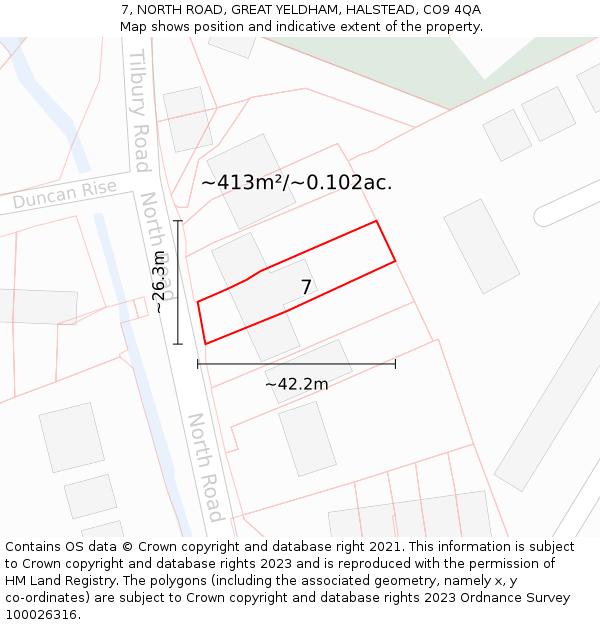 7, NORTH ROAD, GREAT YELDHAM, HALSTEAD, CO9 4QA: Plot and title map