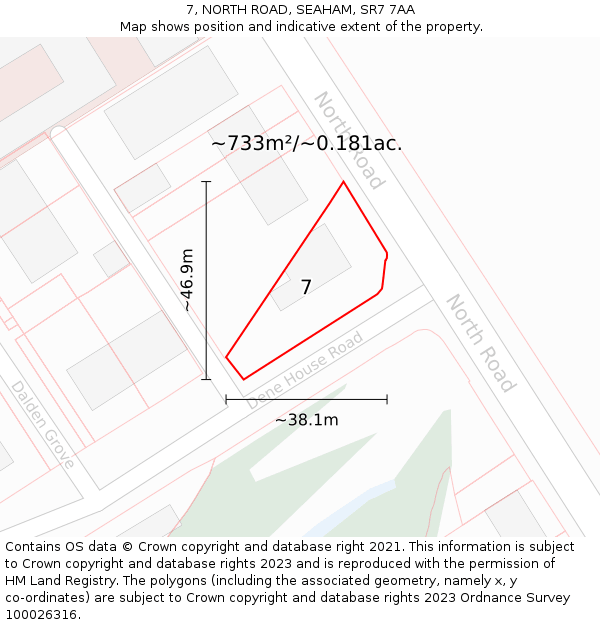 7, NORTH ROAD, SEAHAM, SR7 7AA: Plot and title map