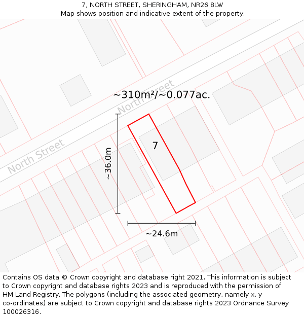 7, NORTH STREET, SHERINGHAM, NR26 8LW: Plot and title map