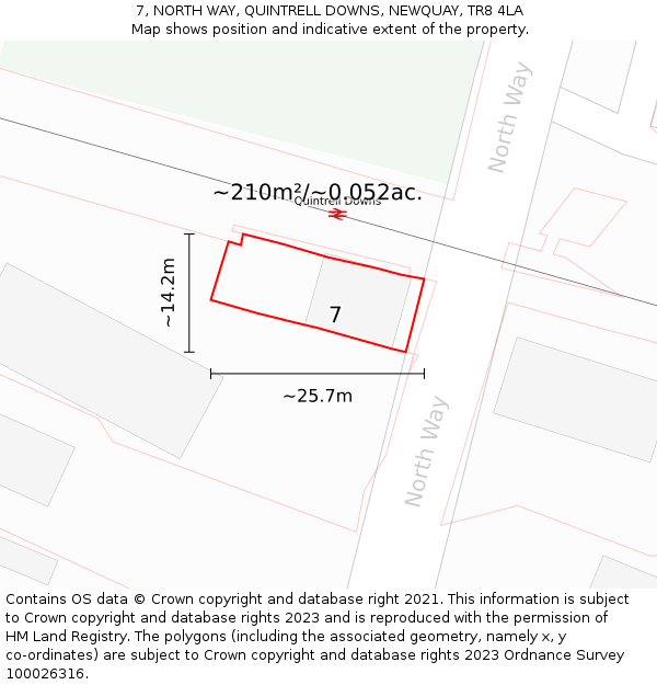 7, NORTH WAY, QUINTRELL DOWNS, NEWQUAY, TR8 4LA: Plot and title map