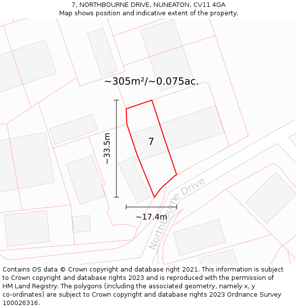 7, NORTHBOURNE DRIVE, NUNEATON, CV11 4GA: Plot and title map