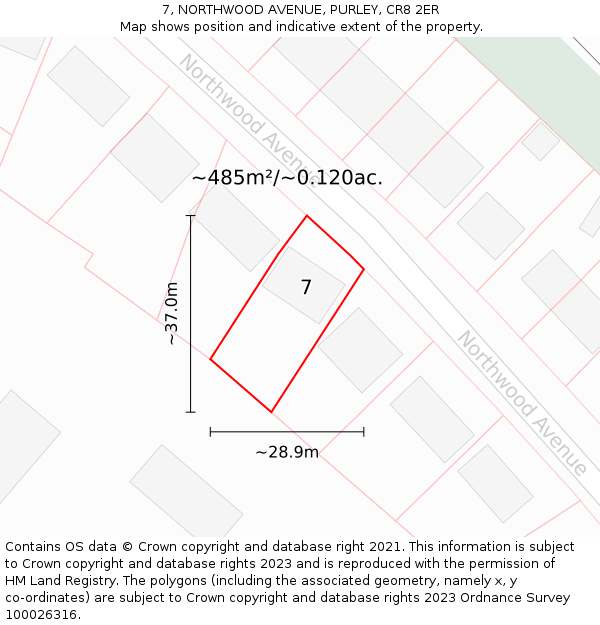 7, NORTHWOOD AVENUE, PURLEY, CR8 2ER: Plot and title map