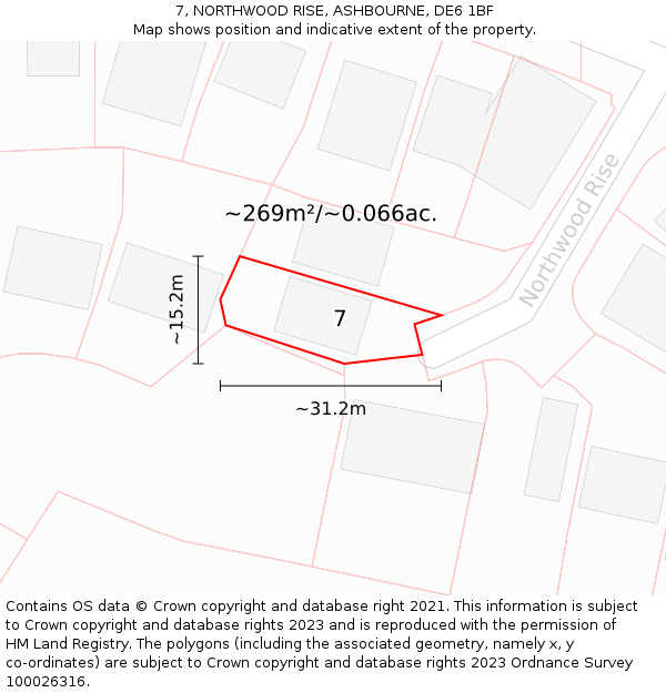 7, NORTHWOOD RISE, ASHBOURNE, DE6 1BF: Plot and title map