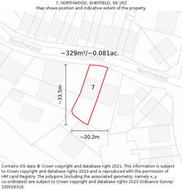7, NORTHWOOD, SHEFFIELD, S6 1RZ: Plot and title map