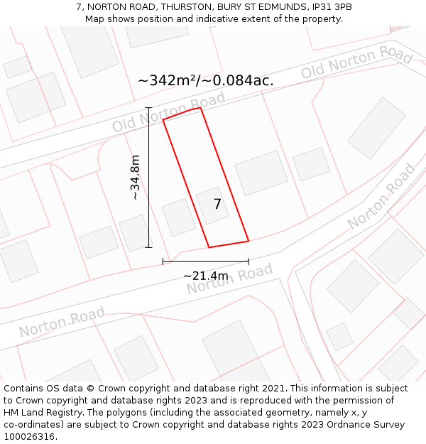 7, NORTON ROAD, THURSTON, BURY ST EDMUNDS, IP31 3PB: Plot and title map