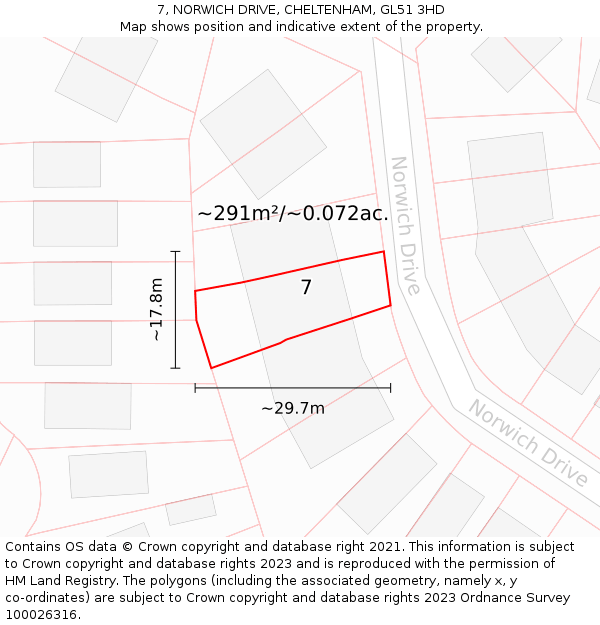 7, NORWICH DRIVE, CHELTENHAM, GL51 3HD: Plot and title map