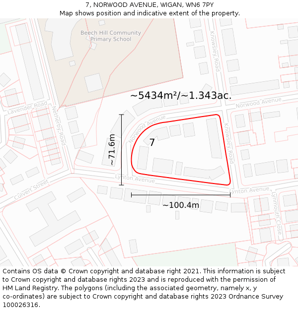 7, NORWOOD AVENUE, WIGAN, WN6 7PY: Plot and title map
