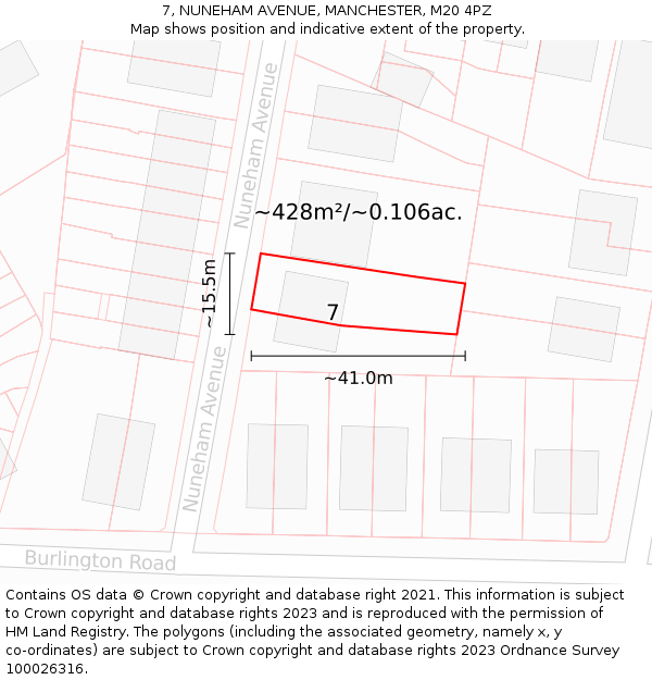 7, NUNEHAM AVENUE, MANCHESTER, M20 4PZ: Plot and title map