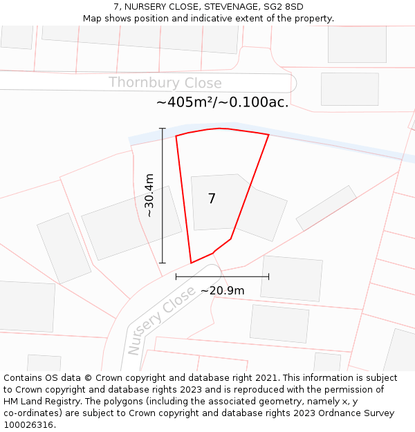 7, NURSERY CLOSE, STEVENAGE, SG2 8SD: Plot and title map