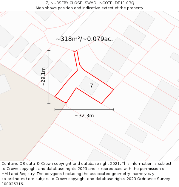 7, NURSERY CLOSE, SWADLINCOTE, DE11 0BQ: Plot and title map