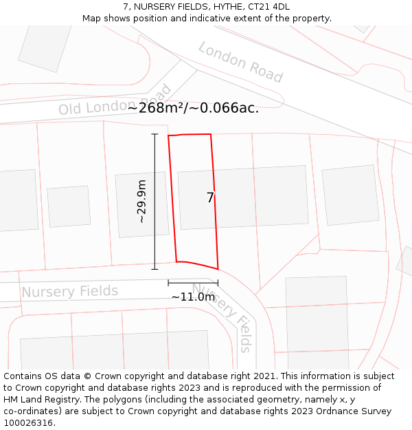 7, NURSERY FIELDS, HYTHE, CT21 4DL: Plot and title map