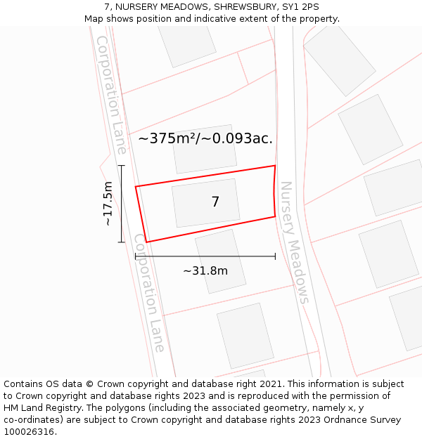 7, NURSERY MEADOWS, SHREWSBURY, SY1 2PS: Plot and title map