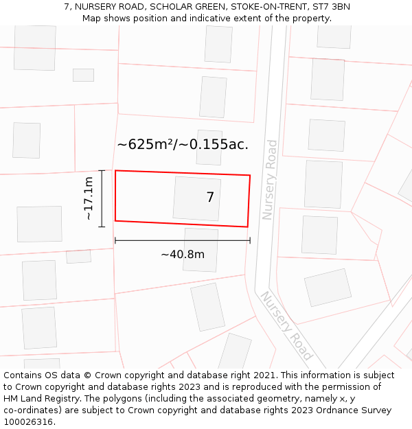 7, NURSERY ROAD, SCHOLAR GREEN, STOKE-ON-TRENT, ST7 3BN: Plot and title map