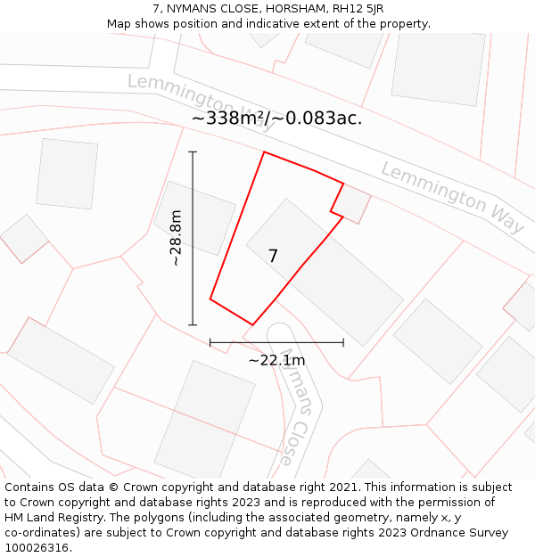 7, NYMANS CLOSE, HORSHAM, RH12 5JR: Plot and title map