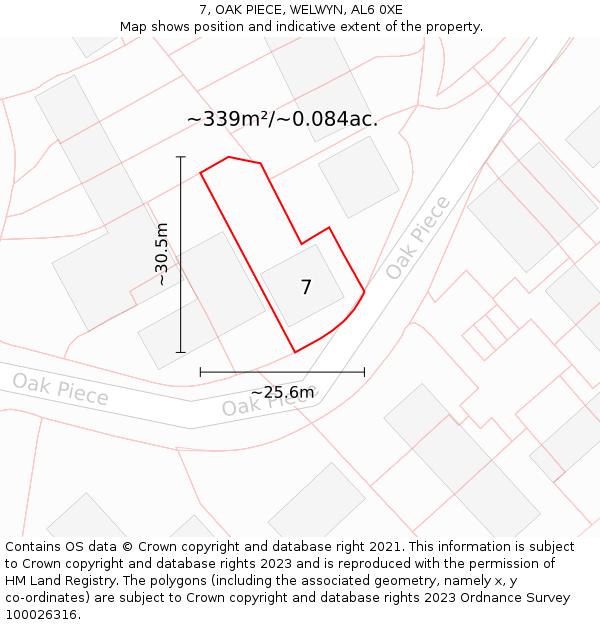 7, OAK PIECE, WELWYN, AL6 0XE: Plot and title map