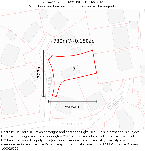 7, OAKDENE, BEACONSFIELD, HP9 2BZ: Plot and title map