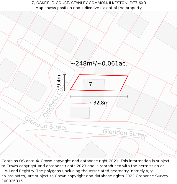 7, OAKFIELD COURT, STANLEY COMMON, ILKESTON, DE7 6XB: Plot and title map