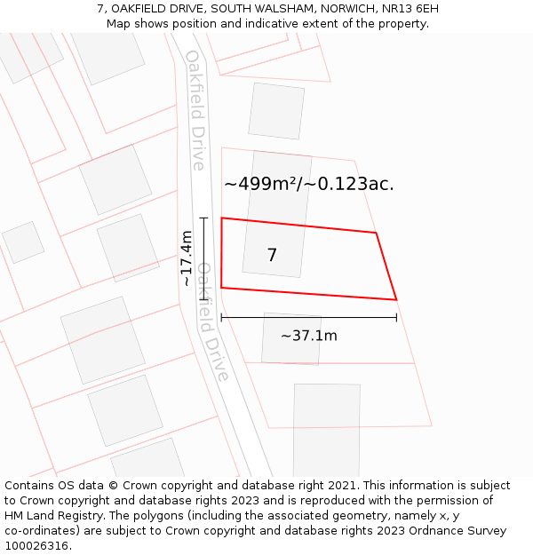 7, OAKFIELD DRIVE, SOUTH WALSHAM, NORWICH, NR13 6EH: Plot and title map