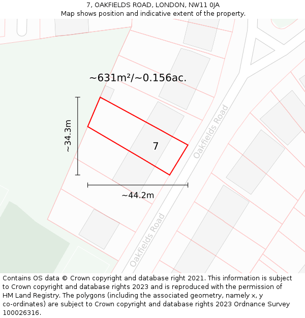 7, OAKFIELDS ROAD, LONDON, NW11 0JA: Plot and title map