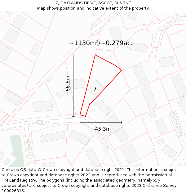 7, OAKLANDS DRIVE, ASCOT, SL5 7NE: Plot and title map