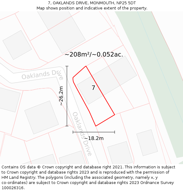 7, OAKLANDS DRIVE, MONMOUTH, NP25 5DT: Plot and title map