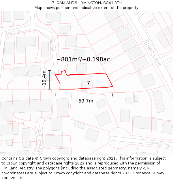 7, OAKLANDS, LYMINGTON, SO41 3TH: Plot and title map