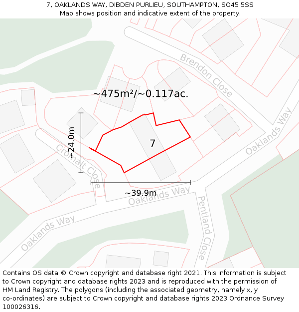 7, OAKLANDS WAY, DIBDEN PURLIEU, SOUTHAMPTON, SO45 5SS: Plot and title map