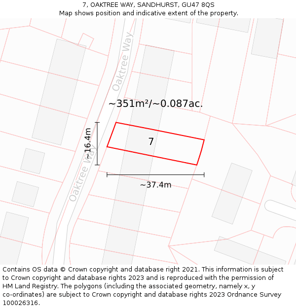 7, OAKTREE WAY, SANDHURST, GU47 8QS: Plot and title map