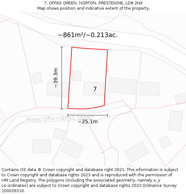 7, OFFAS GREEN, NORTON, PRESTEIGNE, LD8 2NX: Plot and title map