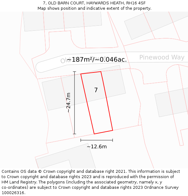 7, OLD BARN COURT, HAYWARDS HEATH, RH16 4SF: Plot and title map