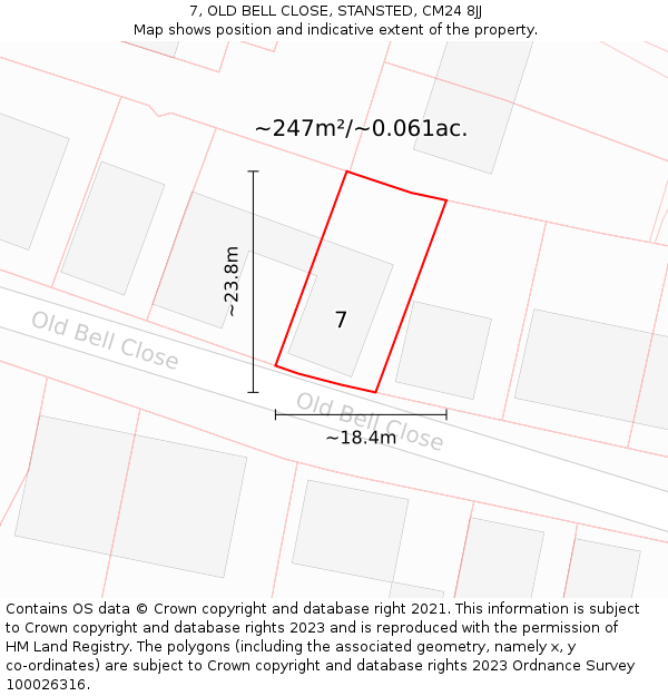 7, OLD BELL CLOSE, STANSTED, CM24 8JJ: Plot and title map