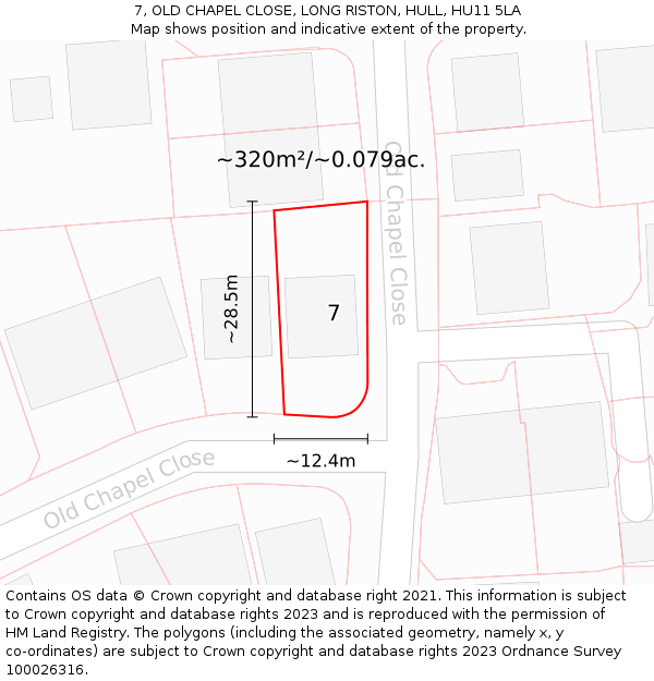 7, OLD CHAPEL CLOSE, LONG RISTON, HULL, HU11 5LA: Plot and title map