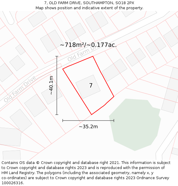 7, OLD FARM DRIVE, SOUTHAMPTON, SO18 2PX: Plot and title map