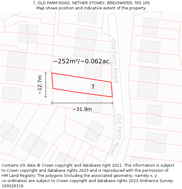 7, OLD FARM ROAD, NETHER STOWEY, BRIDGWATER, TA5 1PE: Plot and title map