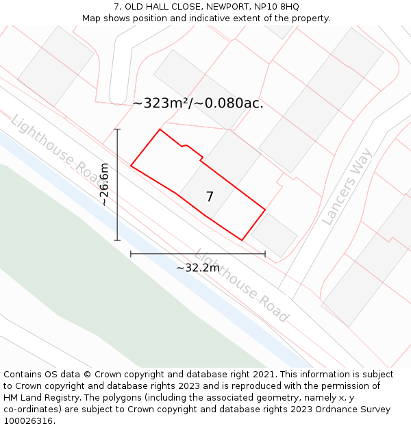 7, OLD HALL CLOSE, NEWPORT, NP10 8HQ: Plot and title map