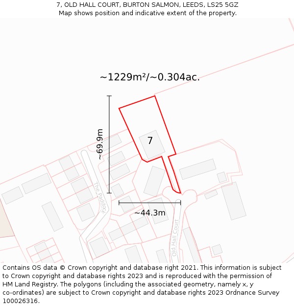 7, OLD HALL COURT, BURTON SALMON, LEEDS, LS25 5GZ: Plot and title map