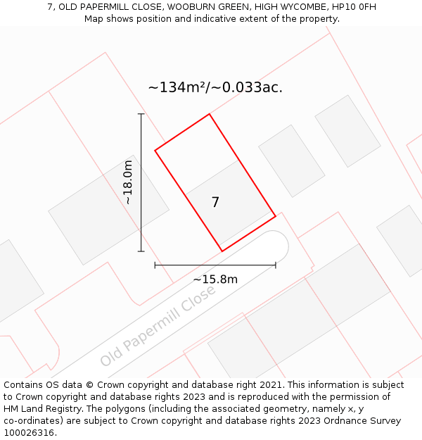 7, OLD PAPERMILL CLOSE, WOOBURN GREEN, HIGH WYCOMBE, HP10 0FH: Plot and title map