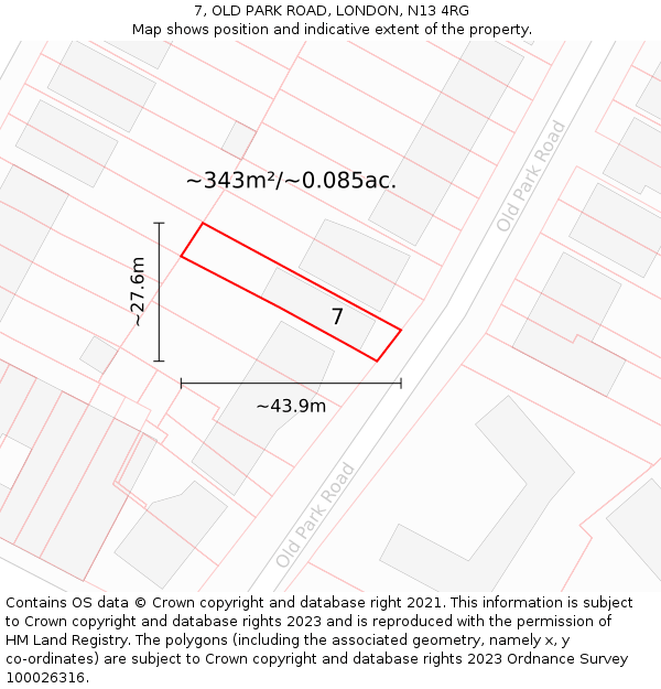 7, OLD PARK ROAD, LONDON, N13 4RG: Plot and title map