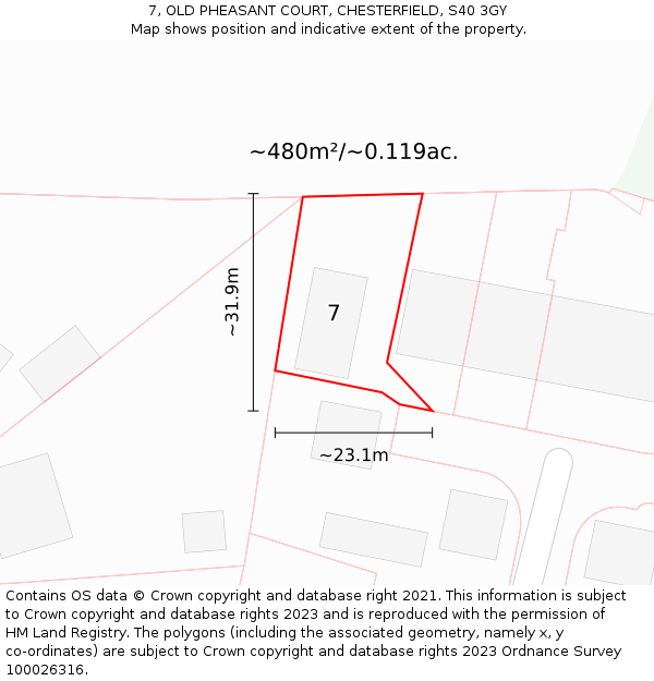 7, OLD PHEASANT COURT, CHESTERFIELD, S40 3GY: Plot and title map