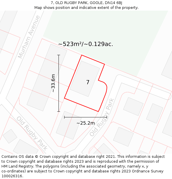 7, OLD RUGBY PARK, GOOLE, DN14 6BJ: Plot and title map