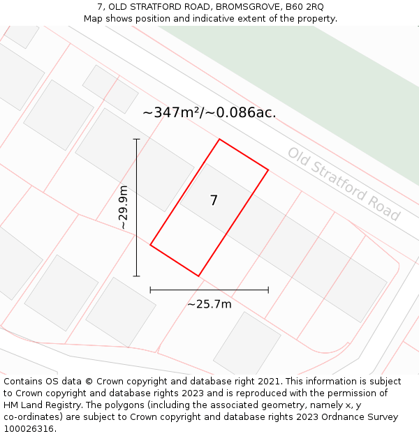 7, OLD STRATFORD ROAD, BROMSGROVE, B60 2RQ: Plot and title map