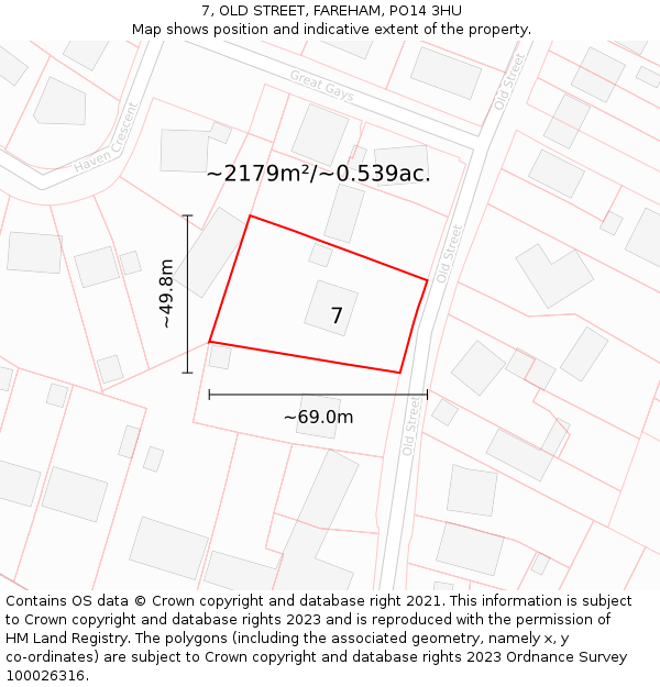 7, OLD STREET, FAREHAM, PO14 3HU: Plot and title map