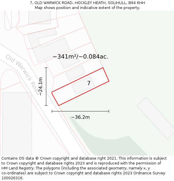 7, OLD WARWICK ROAD, HOCKLEY HEATH, SOLIHULL, B94 6HH: Plot and title map